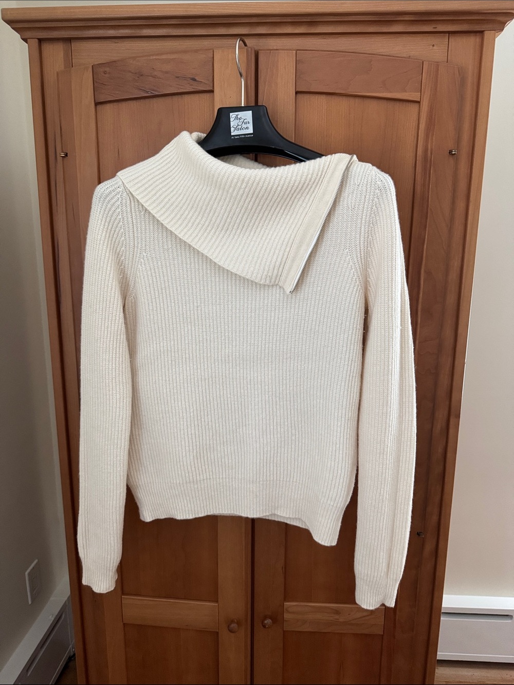 Cream Ribbed Cowl Neck Sweater